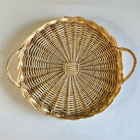 Round Woven Natural Rattan Basket with Handle - Rustic Farmhouse Style - Picture 7 of 10